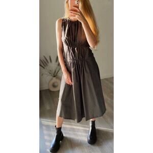 Zara Combination Contrast Dress Grey Smocking Cotton